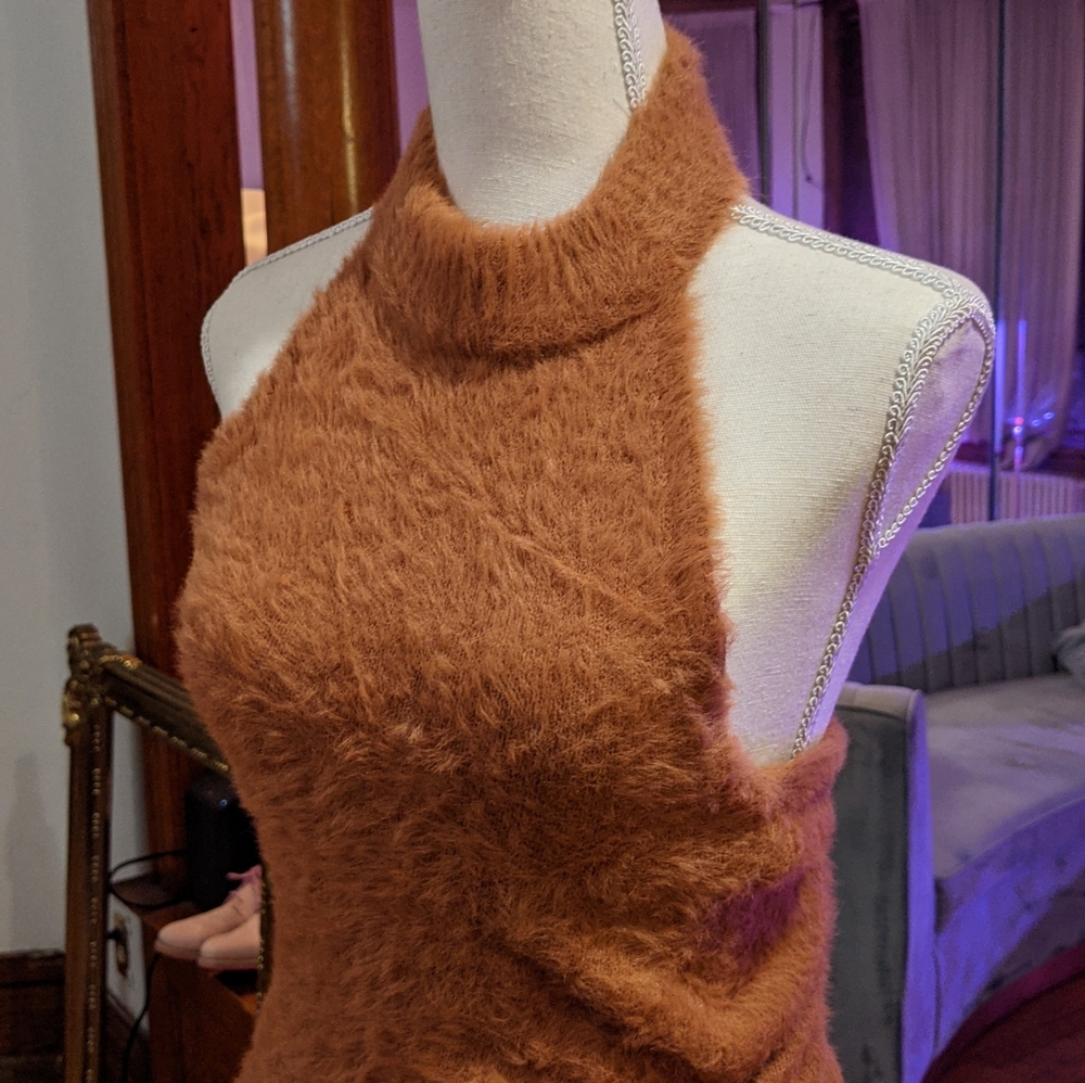 CAMEL TAN SUPER  SOFT COWL NECK HALTER DRE…